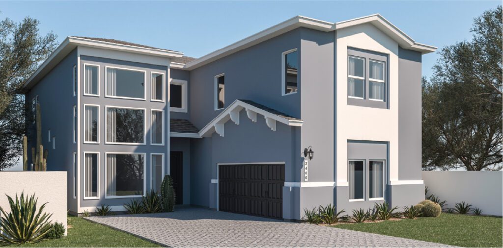 Zia Homes. The azalea is 3400 square feet, 2 level, 5 bedrooms, and 3.5 bathrooms, with 2 garages.