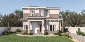 Zia Homes. The cabo is 2450 square feet, 1 level, 4 bedrooms, and 2.5 bathrooms, with 2 garages.