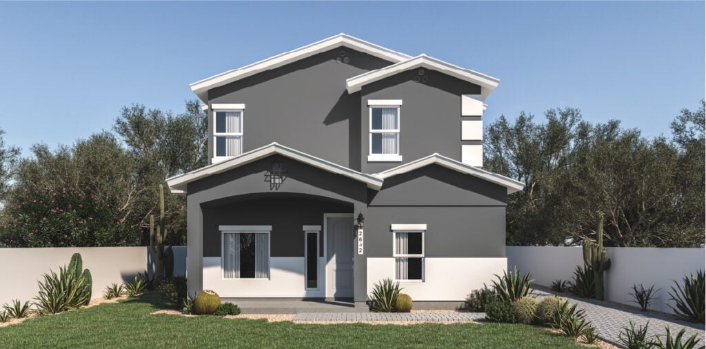 Zia Homes. The cancun is 2632 square feet, 2 level, 5 bedrooms, and 3.5 bathrooms, with 2 garages.