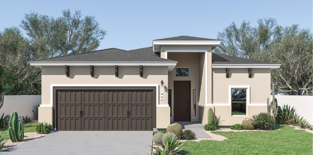 Zia Homes. The daisy is 1950 square feet, 1 level, 4 bedrooms, and 2 bathrooms, with 2 garages.