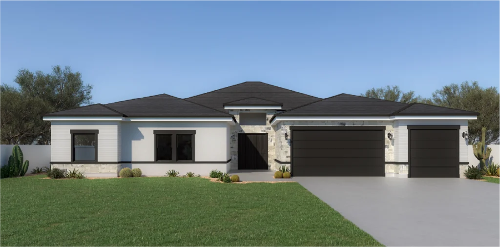 The lotus is 1850 square feet, 1 level, 4 bedrooms, and 2.5 bathrooms, with 2 garages.
