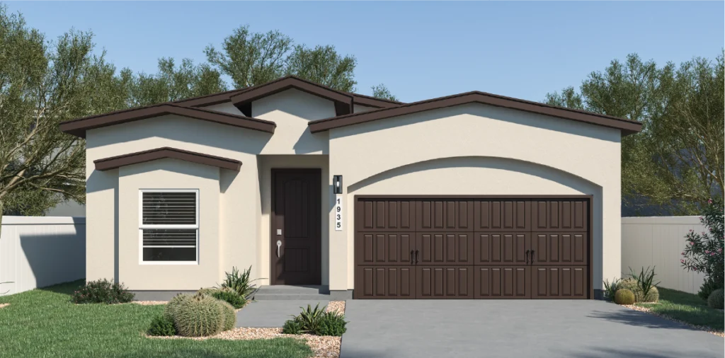Zia Homes. The calico is 1935 square feet, 1 level, 4 bedrooms, and 3 bathrooms, with 2 garages.