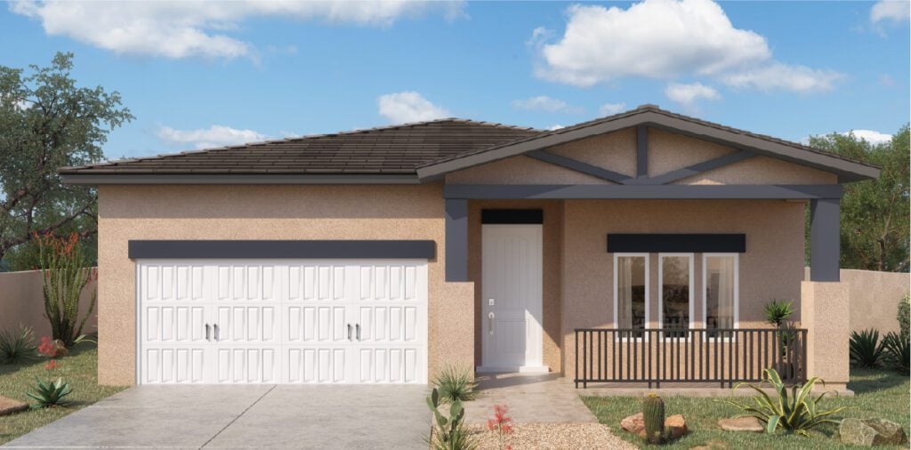 Zia Homes. The organza is 2440 square feet, 1 level, 5 bedrooms, and 3 bathrooms, with 2 garages.