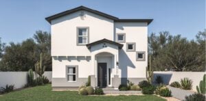 Zia Homes. The playa is 1975 square feet, 2 level, 5 bedrooms, and 3 bathrooms, with 2 garages.
