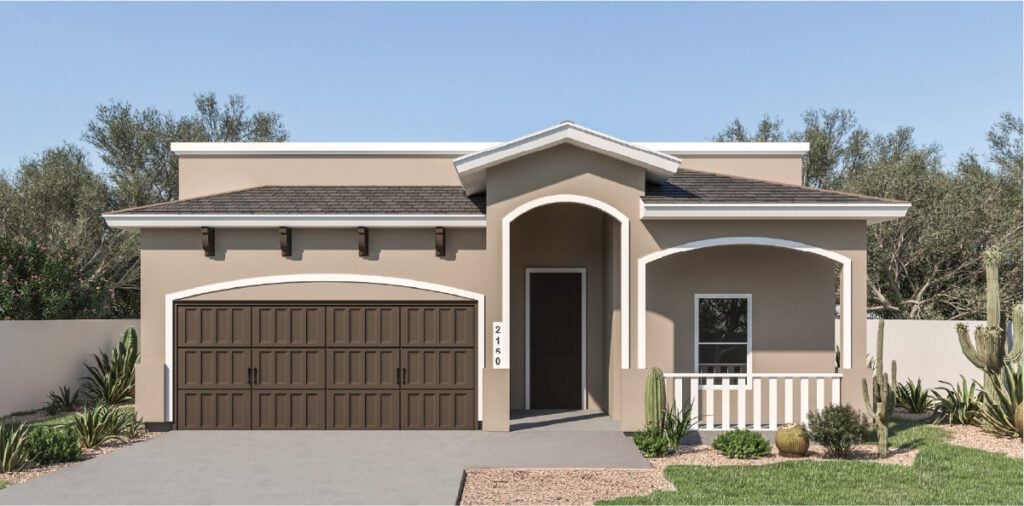 Zia Homes. The tulip is 2150 square feet, 1 level, 5 bedrooms, and 2.5 bathrooms, with 2 garages.
