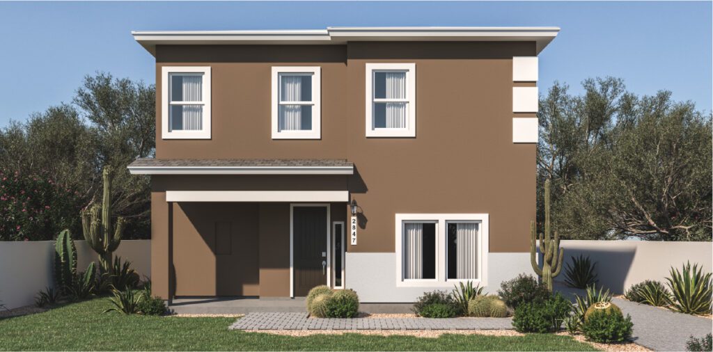 Zia Homes. The tulum is 2847 square feet, 2 level, 6 bedrooms, and 4 bathrooms, with 2 garages.