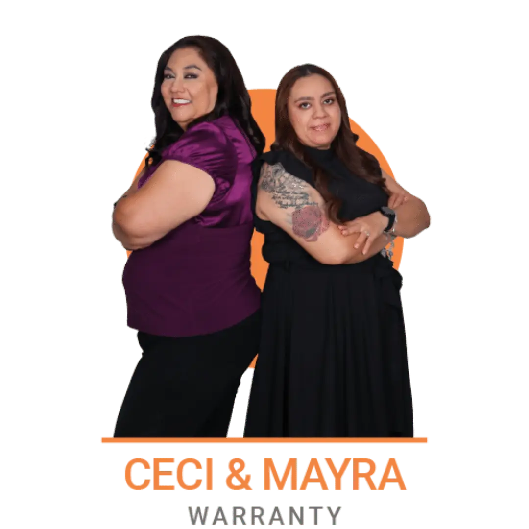 Ceci and Mayra posing and smiling back to back