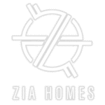 Zia White Logo with Zia Homes typed underneath
