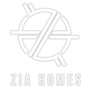 Zia White Logo with Zia Homes typed underneath