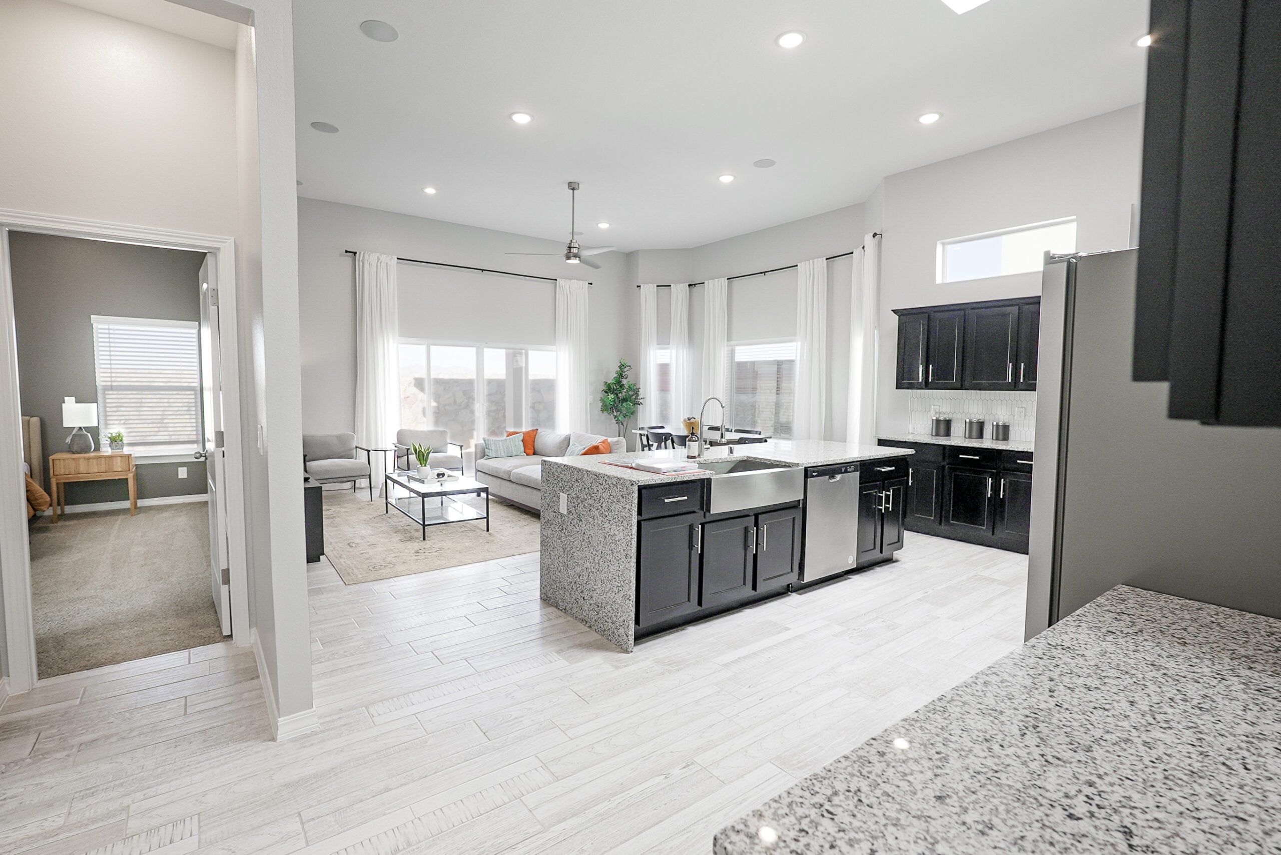 The Orchid Open Concept with modern finishes in the living room and kitchen