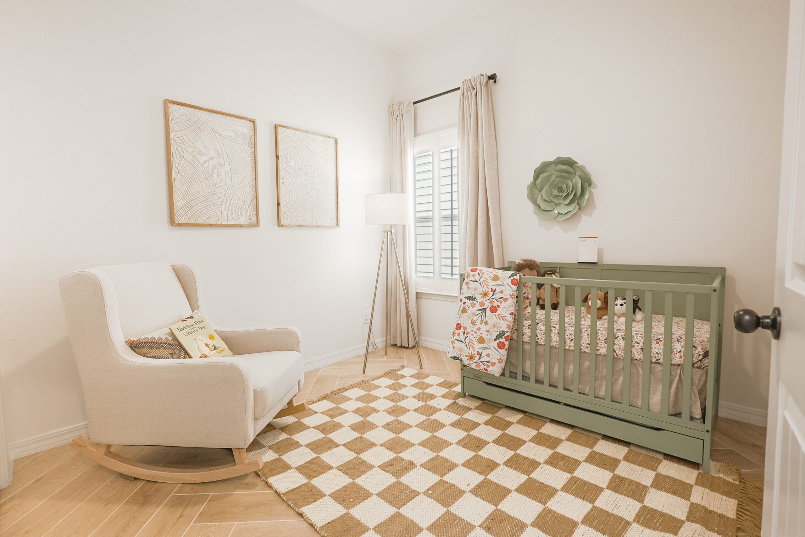 Tulip Bedroom with full bed and modern interior.