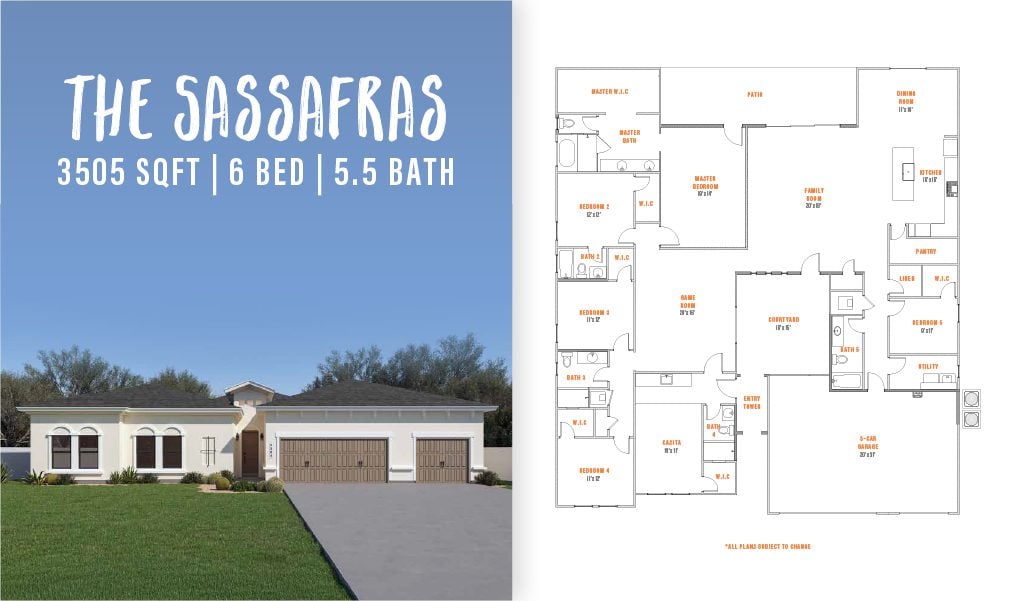 Sassafras 3505 SqFt, 1 floor, 6 bed, 5.5 bath, and 3 car garage